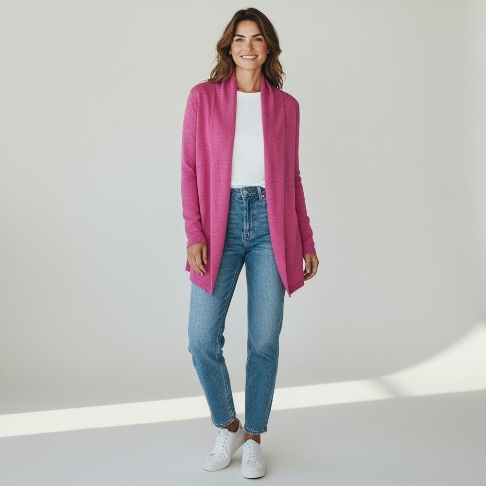 J.Jill Pink Cashmere Silk Open Front Shawl Cardigan Minimalist Quiet Luxury SZ L